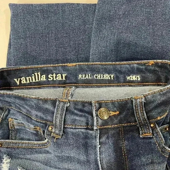 Vanilla Star Real Cheeky Distressed Denim Jeans RawHem Bootcut HighRise Junior 3 - Picture 6 of 6